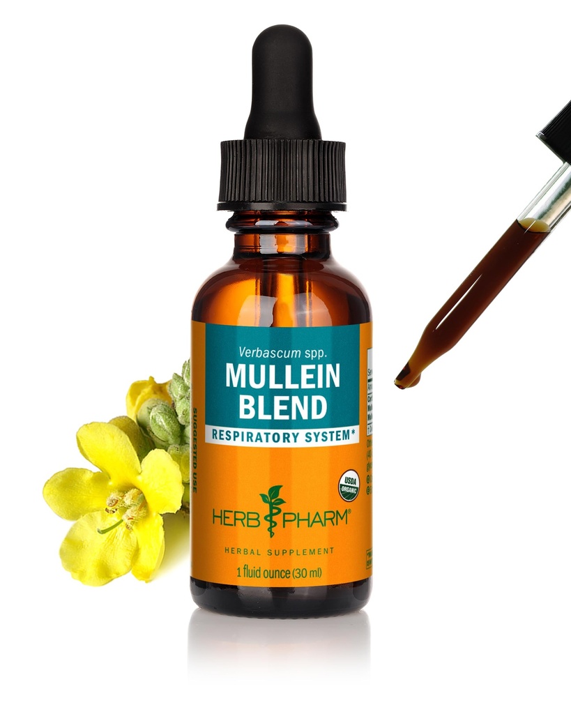 Βότανο Pharm Certified Organic Mullein Blend Liquid Extract για την υποστήριξη του αναπνευστικού συστήματος - 1 ουγγιά