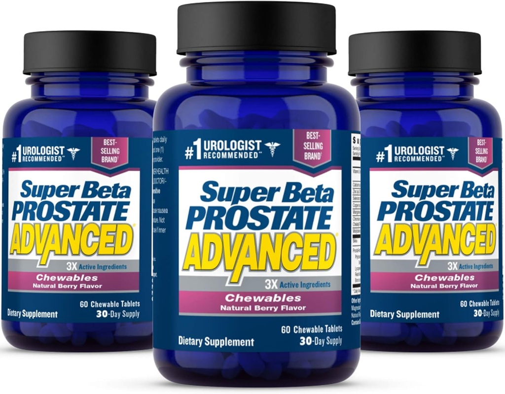 SUPER BETA PROSTATE Advanced Chewables - Συμπλήρωμα υποστήριξης για την υγεία των ανδρών (180 μάσημα, 3-πακέτο)
