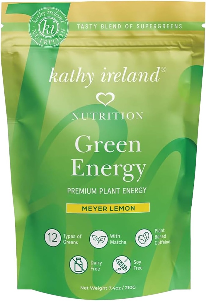 Κάθι Ιρλανδία Super Greens Energy Powder, Clean Energy Drink Mix with Matcha & Green Tea, Immune & Digestive Support Supplement, No Added Sugar, Meyer Lemon Flavor, 7.4 oz