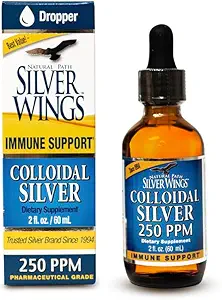 Natural Path Silver Wings Colloidal Silver Liquid - Enhanced Immune Support Supplement - 250ppm (1250mcg) - 2oz Dropper