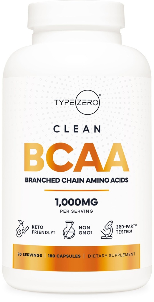 Τύπου Zero BCAA 1000mg διακλαδισμένης αλυσίδας Αμινοξέα (180 κάψουλες, 90 σέρβις) με 500mg L-λευκίνης, 1000mg L-ισολευκίνης και L-βαλίνης
