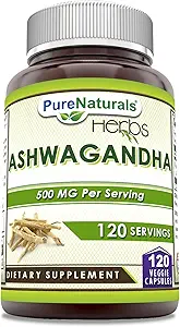 Pure Naturals Ashwagandha 500 Mg per Serving 120 Veggie Capsules Supplement | Made with Natural Ashwagandha | Non-GMO | Gluten Free | Made in USA