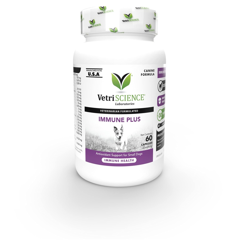 VetriScience Ανοσία Υγεία Easy-Open Κάψουλες, Immune Plus συμπλήρωμα για μικρά σκυλιά Φυλή, Cell Advance Immune και Αλλεργία Υποστήριξη με Αντιοξειδωτικά, Hypoallergenic Formula, 120 Count