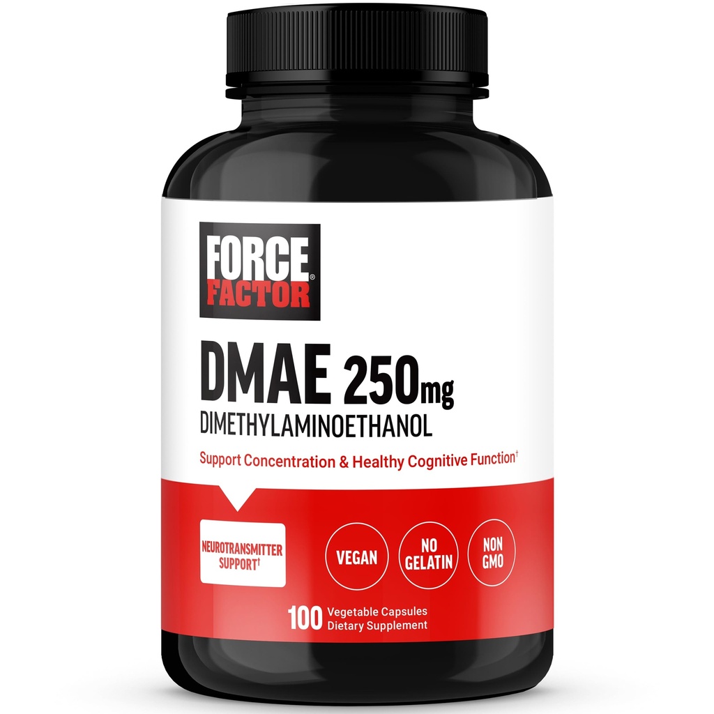 FORCE συμπλήρωμα DMAE FACTOR για τη συγκέντρωση, εστίαση, και υγιή γνωστική λειτουργία, συμπλήρωμα εγκεφάλου & υποστήριξη νευροδιαβιβαστών, Vegan, μη GMO, 100 κάψουλες