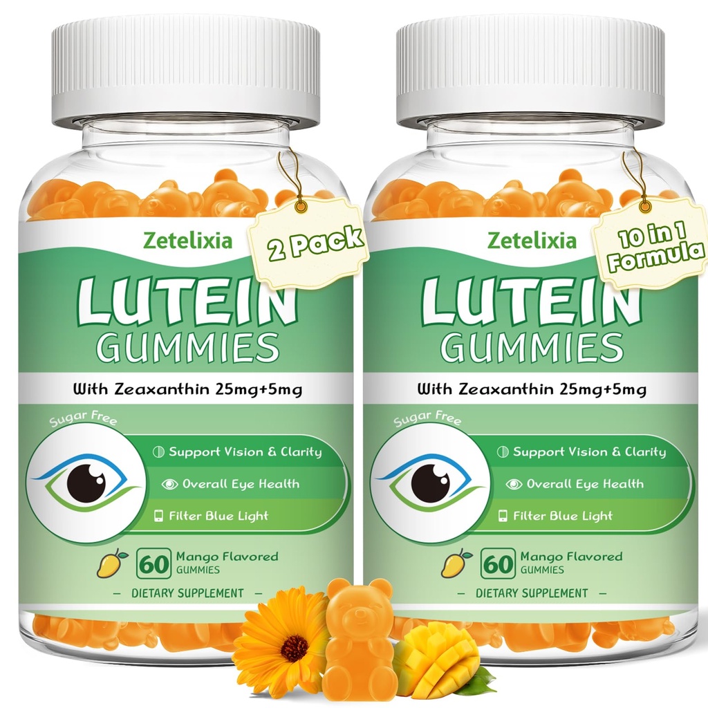 2 Pack Lutein Gummies 25mg, Ζάχαρη Δωρεάν Lutein Zeaxanthin Συμπληρώματα Gummies, Συμπλήρωμα για την υγεία των ματιών για ενήλικες, Βιταμίνες ματιών Λουτεΐνη για την όραση και την προστασία του μπλε φωτός, Mango Flavor, 120 Count