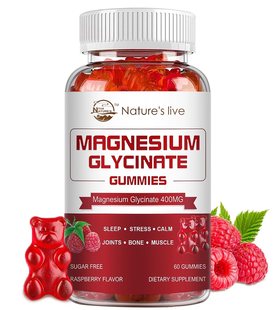 Γλυκινικό μαγνήσιο Glycinate Gummies, χωρίς ζάχαρη συμπλήρωμα μαγνησίου με γλυκινικό μαγνήσιο 400mg, Μαγνήσιο L-Θρεονικό 200mg για ηρεμία Mood, μυών, οστών & ύπνου για ενήλικες, 60 Raspberry Gummies