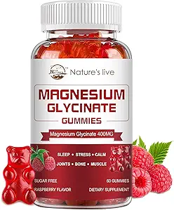 Γλυκινικό μαγνήσιο Glycinate Gummies, χωρίς ζάχαρη συμπλήρωμα μαγνησίου με γλυκινικό μαγνήσιο 400mg, Μαγνήσιο L-Θρεονικό 200mg για ηρεμία Mood, μυών, οστών & ύπνου για ενήλικες, 60 Raspberry Gummies