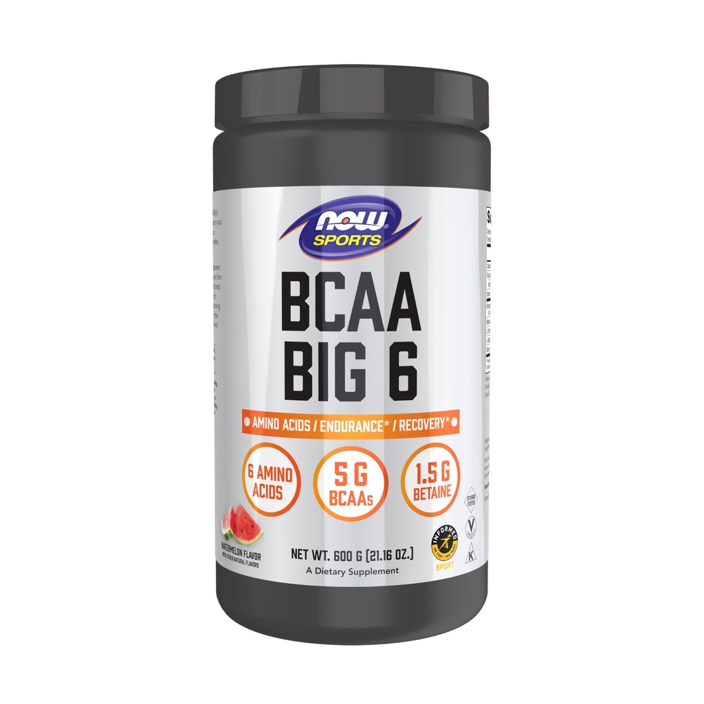 NOW Τρόφιμα Αθλητική Διατροφή, BCAA (Branched Chain Amino Acids) Big 6, Καρπούζι Γεύση, 600 γραμμάρια