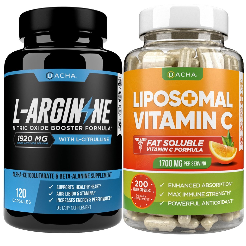 Max Strength Nitric Oxide Booster Bundle – L-Arginine & Liposomal Vitamin C, With L Citrulline, Ascorbyl Palmitate, Natural Absorb Boost Formula To Support Exercise Energy, Immune Health, Slim Look