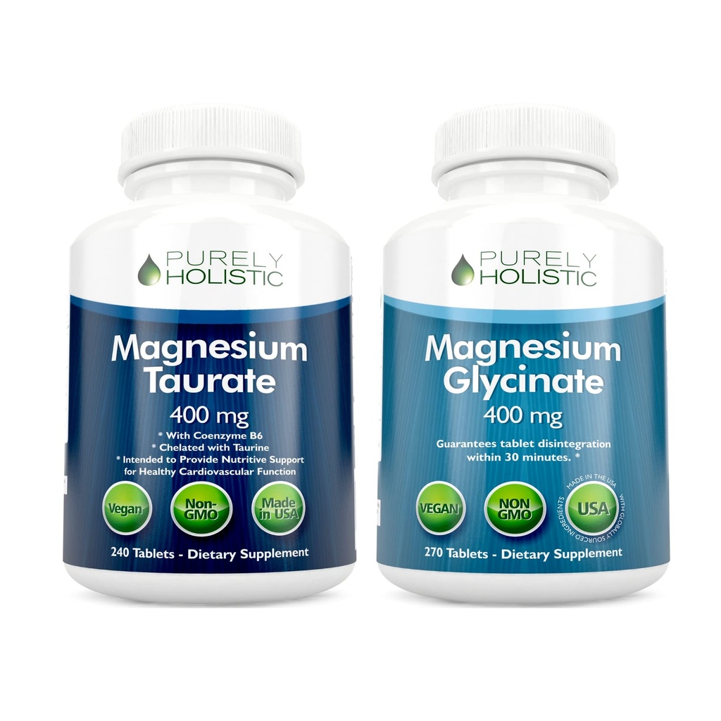 Μαγνήσιο Taurate 400mg + Μαγνήσιο Γλυκινικό 400mg - Υψηλή Απορρόφηση & Εξαιρετικά Βιοδιαθέσιμο - Vegan Bundle - 270 + 270 δισκία