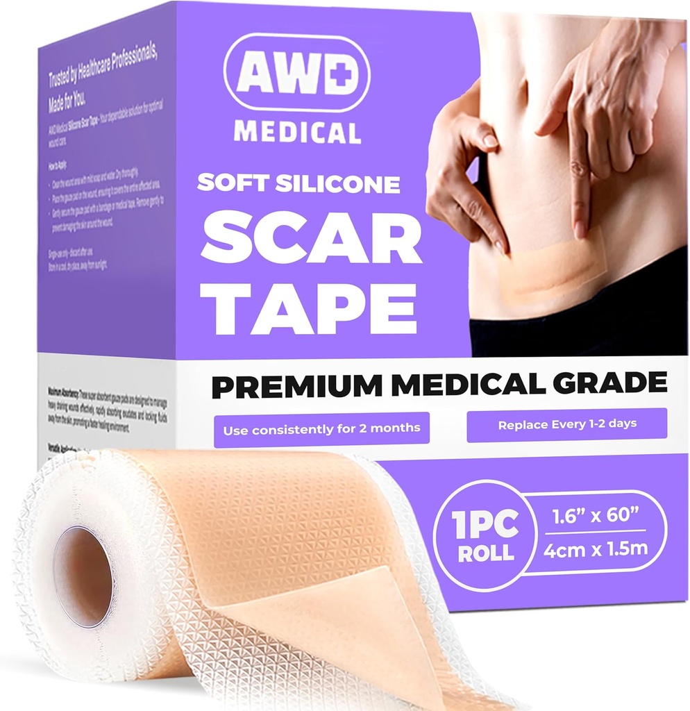 AWD Scar Sheets σιλικόνης για χειρουργικές ουλές - Seamless Medical Grade Silicone Scar Tape για C Section, Tummy Tuck Tape - Skin Patches μετά από χειρουργική επέμβαση πρέπει να έχει (1.6" x 60" Seamless Roll)