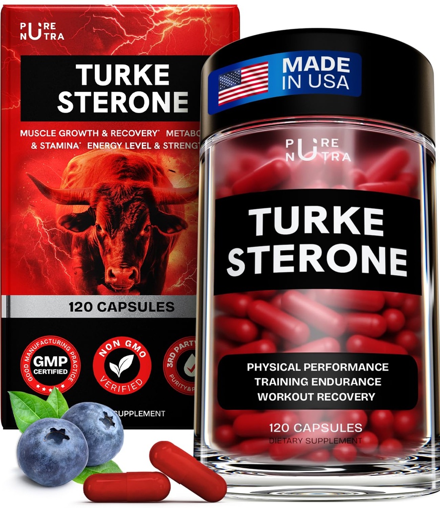Organic Turkesterone Supplement for Men - Muscle Recovery & Growth with Organic Fadogia Agrestis, Pterostilbene, Ajuga Turkestanica | Complexed Turkesterone Powder | 120 Servings