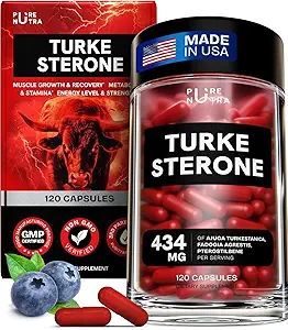 Turkesterone Supplement for Men - Organic Turkesterone Supplement for Muscle Growth w/Fadogia Agrestis Pterostilbene | Complexed Turkesterone Powder | 120 Turkestrone Vegan Capsules 1 Pack