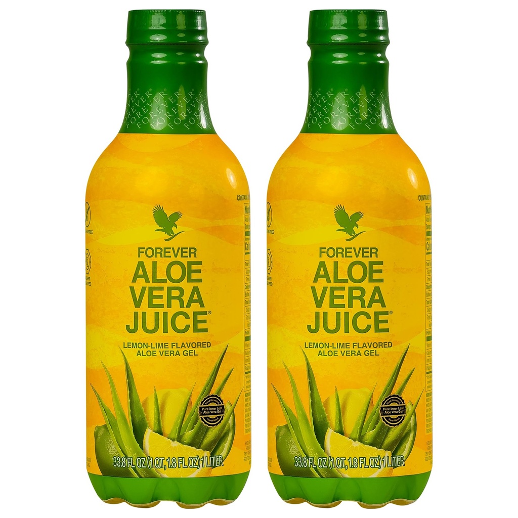 Forever Living - Αλόη Βέρα Χυμός - Λεμόνι Lime Γεύση με καθαρό εσωτερικό φύλλο Gel - Υποστηρίζει την πέψη και την ανοσία - 1L Κάθε (πακέτο του 2)
