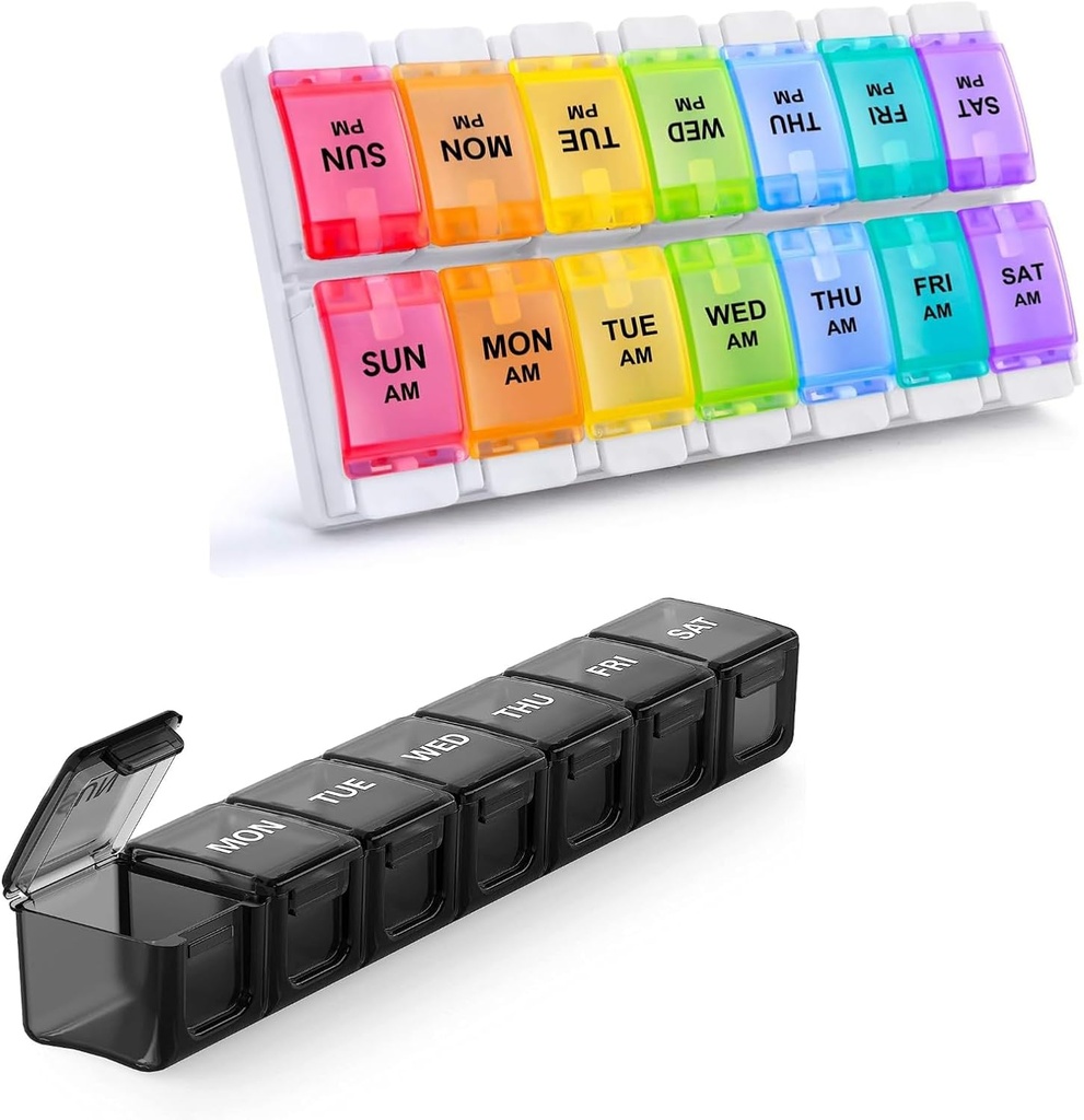 2 Pack Weekly Pill Organizer, Sukuos μεγάλη υπόθεση ημερήσιων χαπιών 7 ημέρα για χάπια / Vitamin / Fish Oil / Συμπληρωματικά, BPA δωρεάν ιατρική Organizer Box