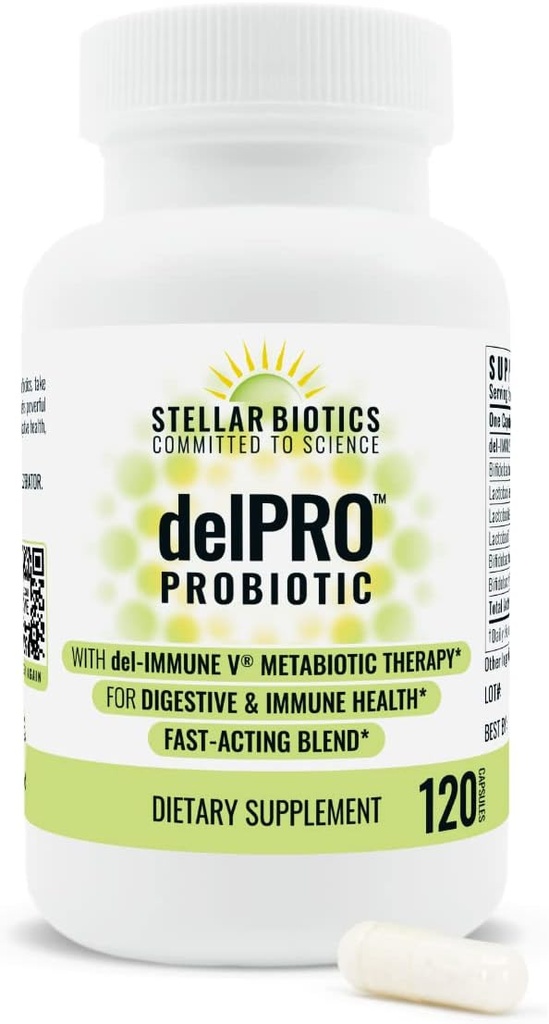 Del-Immune V® + Delpro Probiotic & Prebiotic Blend by Stellar Biotics - Προάγει την άριστη υγεία, πέψη, ανοσοποίηση και διάθεση (120 κάψουλες)