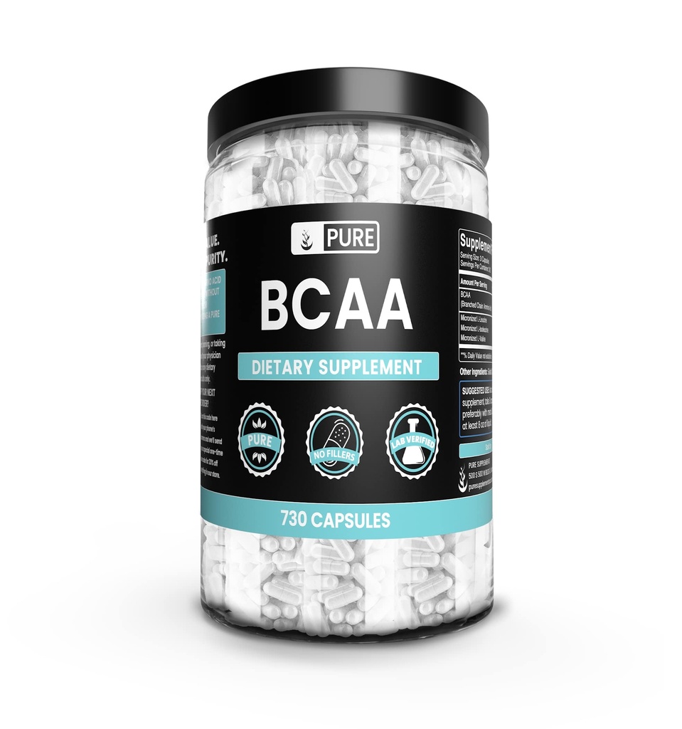 Αμιγώς πρωτότυπα συστατικά BCAA (730 κάψουλες) Δεν Μαγνήσιο ή Ρύζι Fillers, πάντα καθαρό, Εργαστήριο Επαληθευμένο