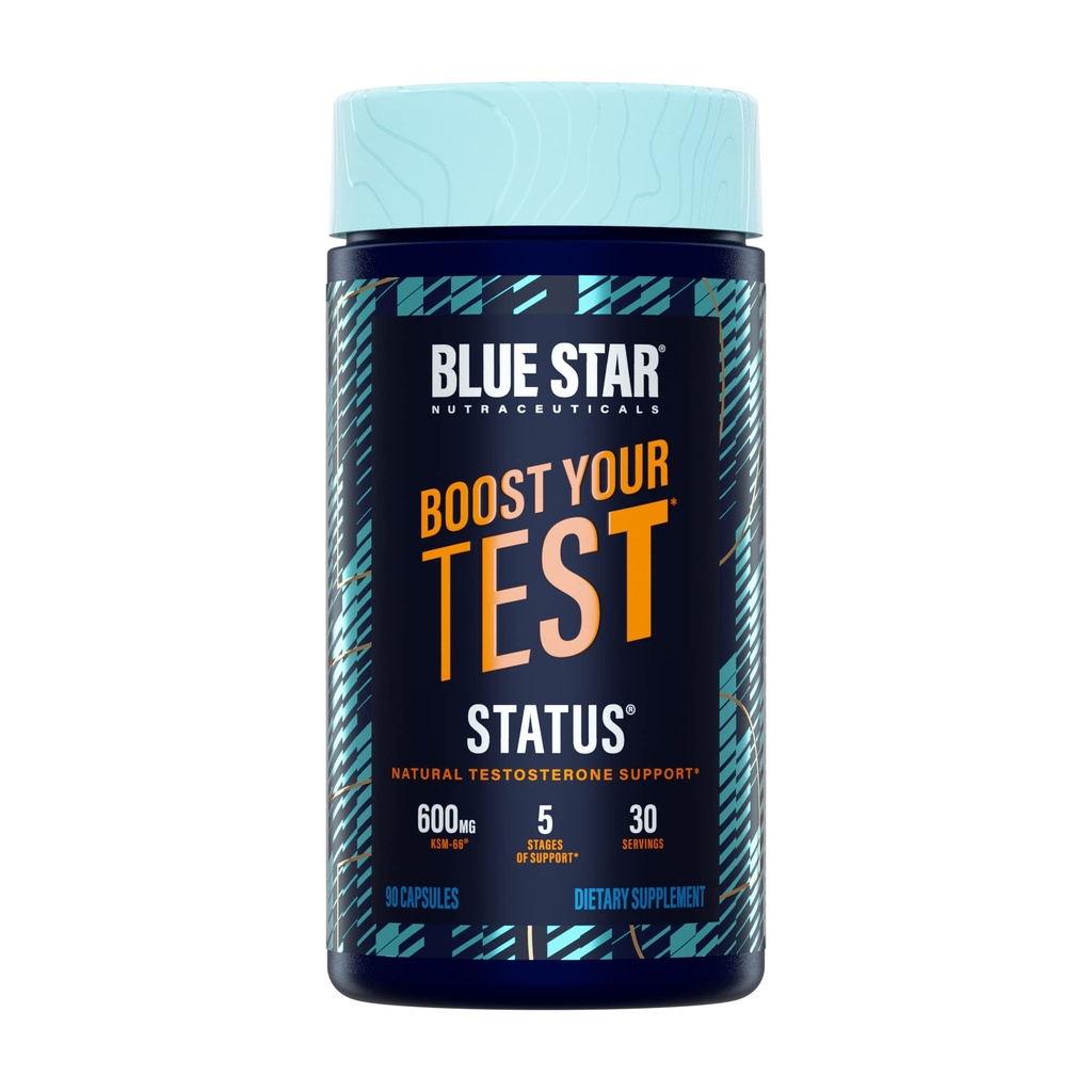 Blue Star Nutraceuticals Status - Ενισχυτής τεστοστερόνης για άνδρες - w/KSM 66 Ashwagandha - Ενδυναμώστε Stamina, μυϊκή ανάπτυξη & ενέργεια 