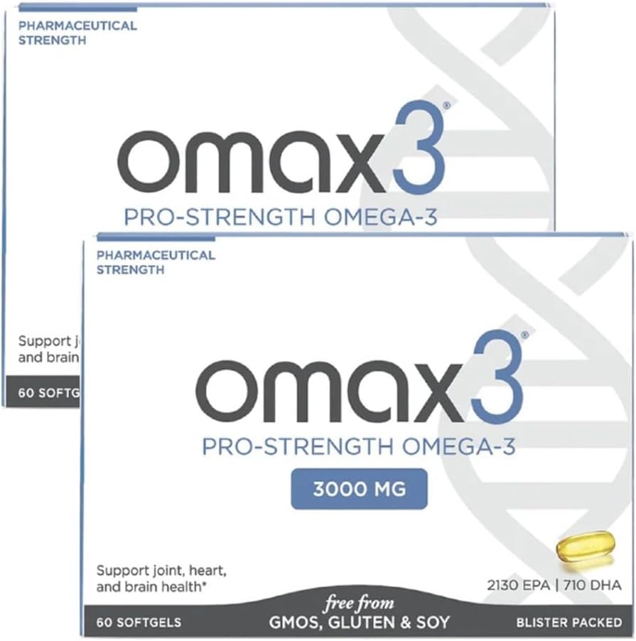 Omax3 Pro-Stength Ultra-Pure Omega-3 Fish Oil - 1000 mg - Maximum Professional Joint & Muscle Support - EPA DHA - NSF Certified - 60/per Softgel Blister (Pack of 2)
