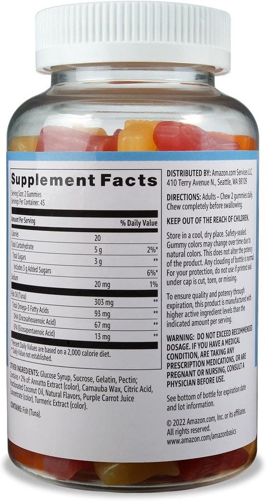 Βασικό ιχθυέλαιο 303 mg, Λεμόνι, Πορτοκαλί & Φράουλα-Μπανανά Γεύσεις, 90 Gummies (2 ανά μερίδα), EPA και DHA Ωμέγα-3 Λιπαρά οξέα (Πρώην Solimo) (πακέτο των 2)