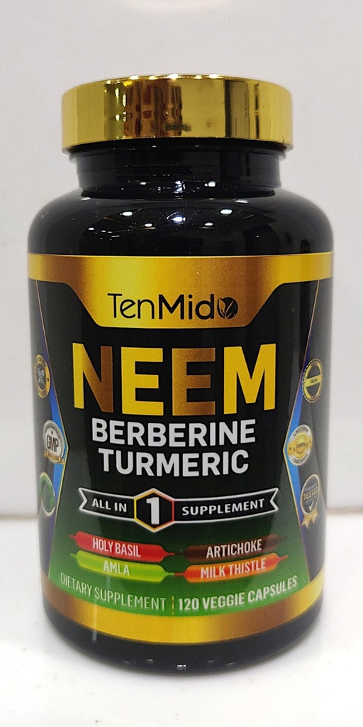 Neem Leaf Supplement - 8in1 Formula - Combine with Berberine, Turmeric, Holy Basil, Amla, Artichoke, Milk Thistle, and Black Pepper - Immune Support - 120 Capsules for 4 Months Supply