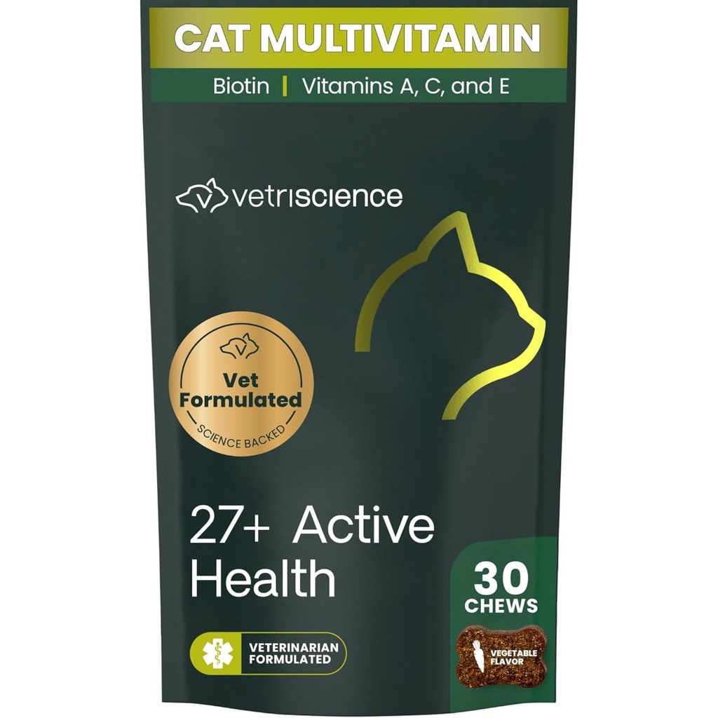 VetriScience 27+ Active Health Chews, Nu Cat Daily Multivitamin for Cats and Kittens, Ισορροπημένες Βιταμίνες, Ορυκτά και Αντιοξειδωτικά, Υγεία και Ευεξία Υποστήριξη, Ψάρια, 30 Count
