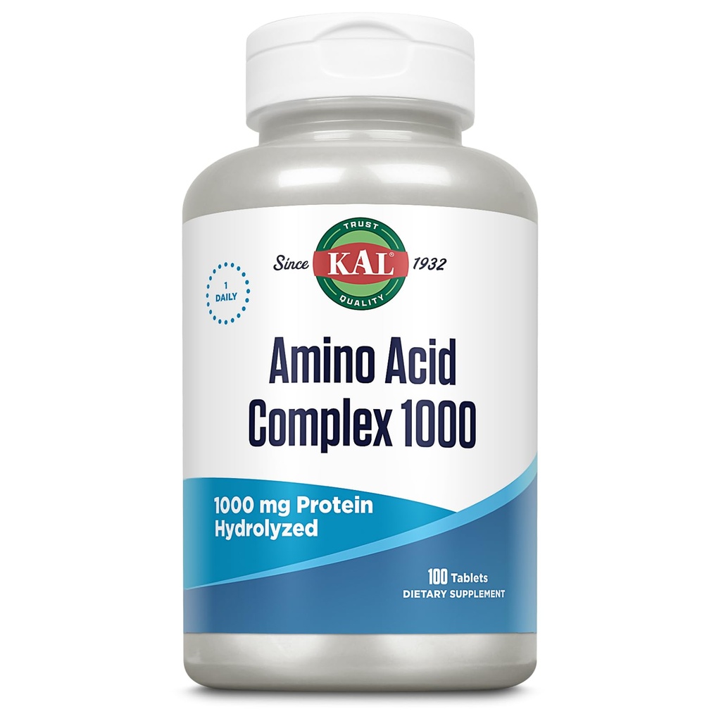 KAL Amino Acid Complex Tablets 1000 mg - Complete Amino Acids Supplement for Women and Men - Essential Amino Acids for Muscle and Cellular Energy Support - Daily Formula - 100 Tablets