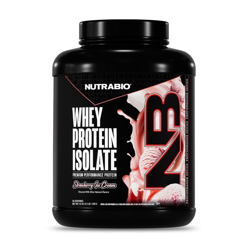 NutraBio 100% Whey Protein Isolate Protein Powder, 25g Protein with Complete Amino Acid Profile, Soy and Glutten Free, Low Carb and Low Calorie Whey Protein Powder, φράουλα Ice Cream, 5 Lbs.