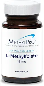 MethylPro L- Methylfolate 15 mg - L Φολικό μεθύλιο, συμπλήρωμα μεθυλοφολικού οξέος για γυναίκες και άνδρες, μεθυλιωμένη βιταμίνη Β9 (5- MTHF) για την υγεία του εγκεφάλου, την εστίαση και την ηρεμία - 60 κάψουλες (Pack of 1)