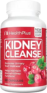 Health Plus Advanced Kidney Cleanse with Cranberry Extract, Turmeric Root and CoQ10, βοηθά στην υποστήριξη Υγιής λειτουργία νεφρών & ούρα Φυλλαδική ευεξία, 60 κάψουλες