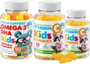 Omega-3 DHA Gummies & Βιταμίνη C Gummies for Kids & Adults – Ανοσοποιητική Υποστήριξη, Χαμηλή Ζάχαρη, Ζελατίνη-Δωρεάν, Χορτοφαγικές, Μασώμενες Βιταμίνες για Τόντλερς