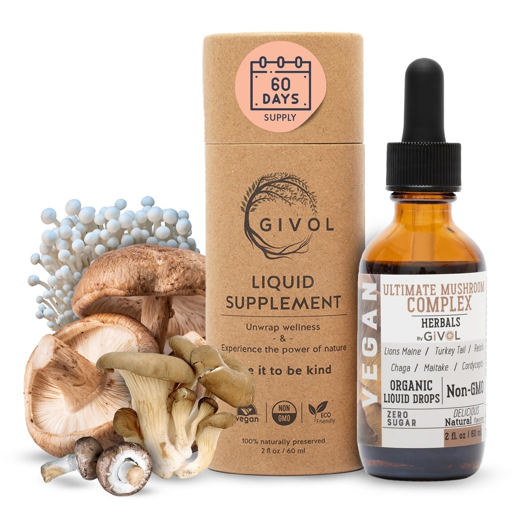 Ultimate Immune Mushroom Complex Liquid Drops: Dynamic Herbal Blend for Enhanced Performance & Energy, Fresh Lion's Mane, Reishi, Chaga Extracts, Βιταμίνες, 60 ημέρες προσφοράς