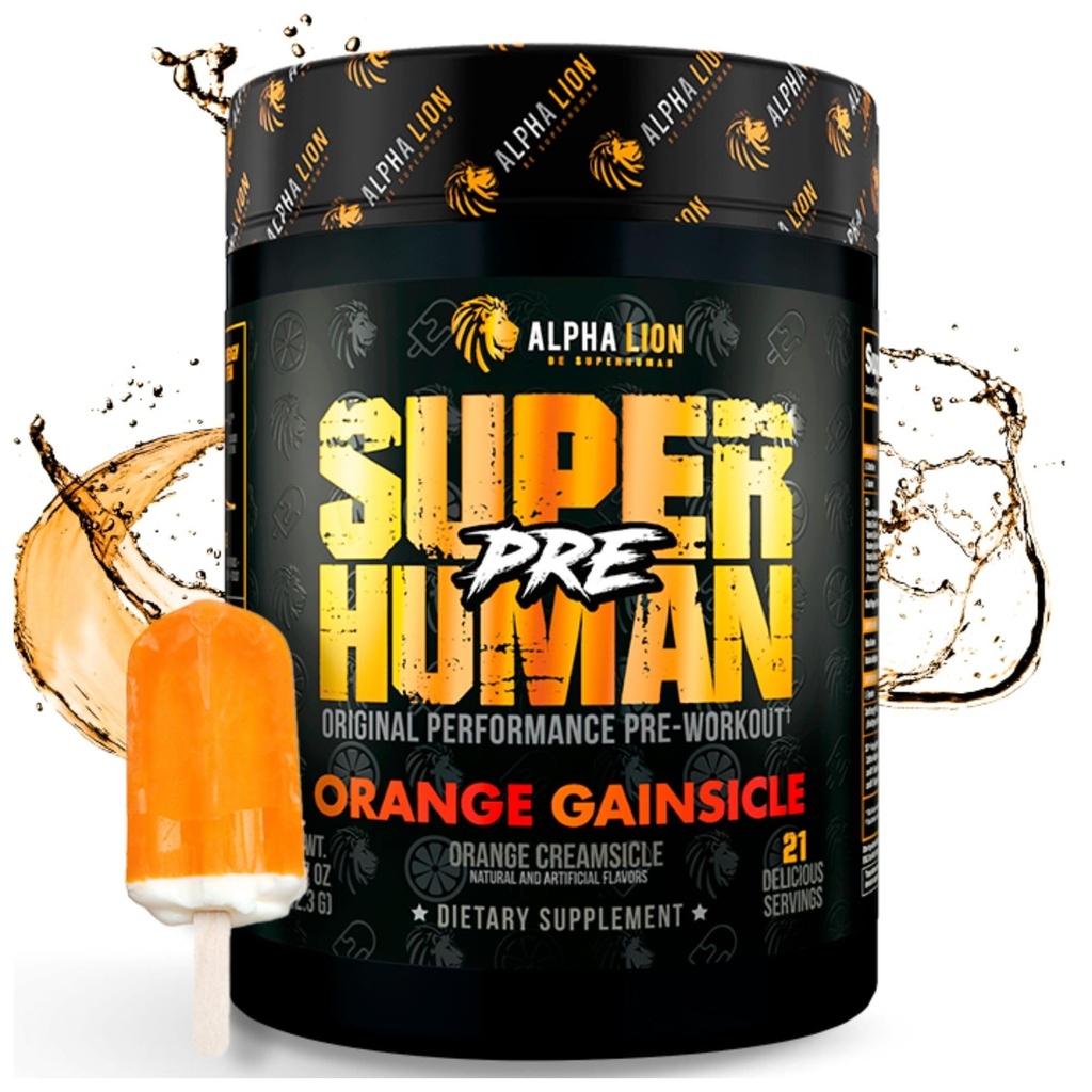 ALPHA LION Superhuman Preworkout Powder, Beta Alanine, L-Taurine & Tri-Πηγή Καφεΐνη για Παρατεταμένη Ενέργεια & Εστίαση, Nitric Oxide & Κιτρουλίνη για Αντλία (21 σερβιέτες, Orange Gainsicle)