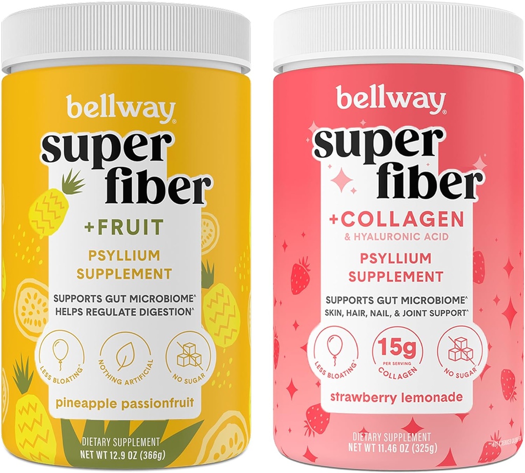 Bellway Super Fiber Powder + Fruit, Pineapple Passion Fruit Super Fiber Powder + Collagen, Strawberry Lemonade
