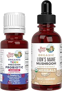 MaryRuth Organics Precision Probiotic Drops for Teens (Raspberry) & Lion's Mane Drops 