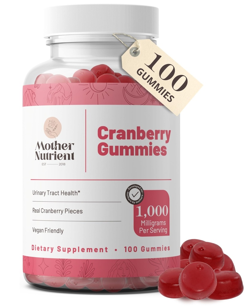 Mother Nutrient Cranberry Gummies συμπλήρωμα για τις γυναίκες και τα παιδιά-ουριδικής υγείας - λιγότερο ταρτάρ & 90% λιγότερο γλυκό, χωρίς γλουτένη, μη GMO, Vegan - καθαρό εκχύλισμα cranberry 1000mg - 100 Count.