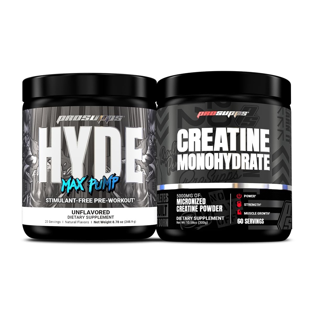 POSUPPS Hyde Max αντλία διεγερτικό-ελεύθερος προ-εξάσκηση, χωρίς γεύση και Createine 300 Bundle