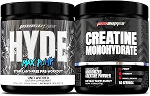 PROSUPPS Hyde Max Pump Stimulant-Free Pre-Workout, Unflavored and Creatine 300 Bundle