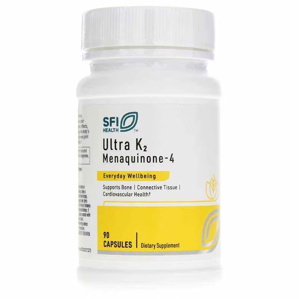 Klaire Labs SFI Health Ultra K2 Menaquinone - 4 - Συμπλήρωμα βιταμίνης K2 με 15mg βιταμίνης K2 MK4 ανά κάψουλα - Υποστηρίξτε την Οστική & Καρδιαγγειακή Υγεία - Hypoallergenic & Vegan Vitamin K (90 Κάψουλες)