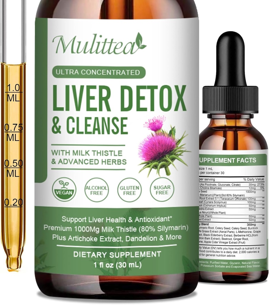 Liquid Drops - Υποστήριξη Liver Cleanse Detox & Επισκευή με Artichoke Milk Thittle Silymarin Extract, Dandelion, Turmeric, Berberine να ανανεώσετε w/21 Potent Herb-Nutrients-