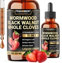 11in1 Wormwood Liquid Drops - Black Walnut Wormwood Liquid Extract with Whole Cloves, Reishi, Peppermint, Oregano, Aloe Vera, Anise Seed - 2 FL OZ - 60 Ημέρες Προσφορά - Flavor Φράουλα