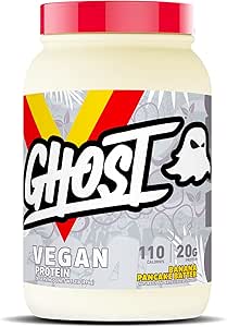 GHOST Vegan Protein Powder, Banana Pancake Batter - 2lb, 20g Protein - Φυτική βάση Pea & Organic Pumpkin Protein - -Post Workout & Nutrition Shakes, Smoothies, & Bakeing - Σόγια & Γλουτένη-Free