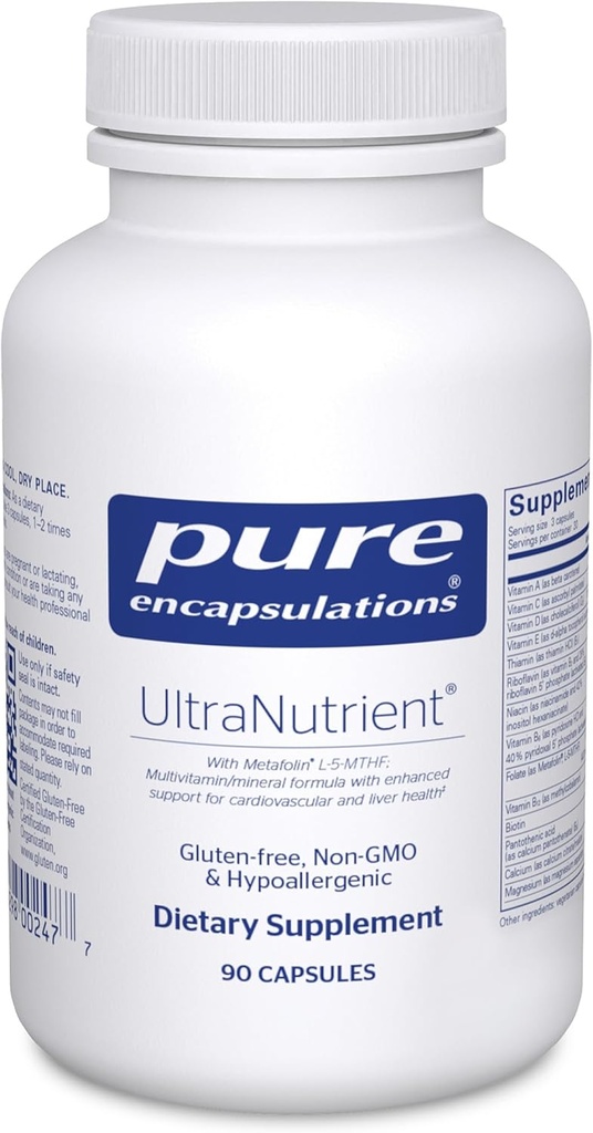 Pure Encapsulations UltraNutrient - Ορυκτά & Πολυβιταμίνες - Υποστηρίζει το συκώτι & την καρδιά Υγεία* - Συμπλήρωμα για Αντιοξειδωτικά - με βιταμίνη C, CoQ10 & Περισσότερα - Χωρίς γλουτένη - 90 κάψουλες