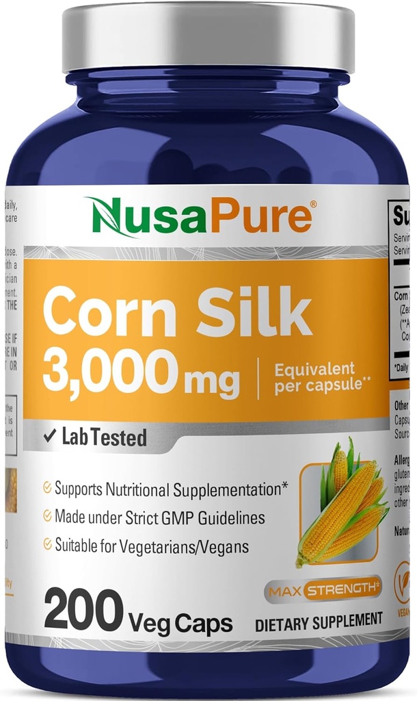 NusaPure Corn Silk Extract 3.000 mg ανά Caps - 200 Veggie Caps (100% χορτοφάγοι, μη ΓΤΟ, Extract 20:1, Vegan)