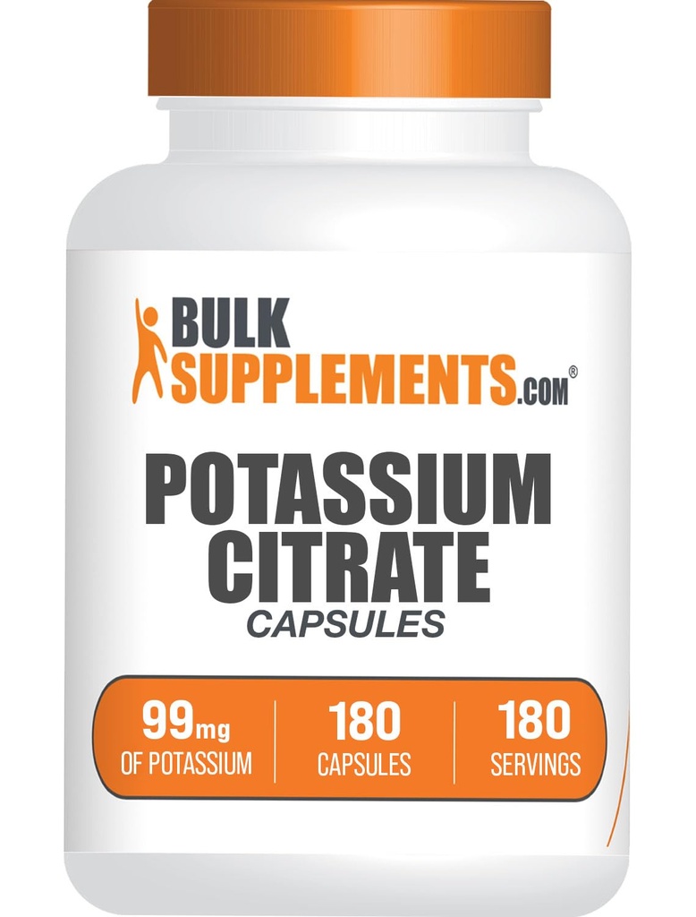 BulkSupplements.com Κάψουλες Κιτρικό κάλιο - Συμπλήρωμα καλίου, Κιτρικό κάλιο 99mg - Συμπληρώματα Κιτρικού καλίου, Χάπια καλίου - 1 Κάψουλα ανά Σερβίρισμα, 180 Κάψουλες (πακέτο του 1)