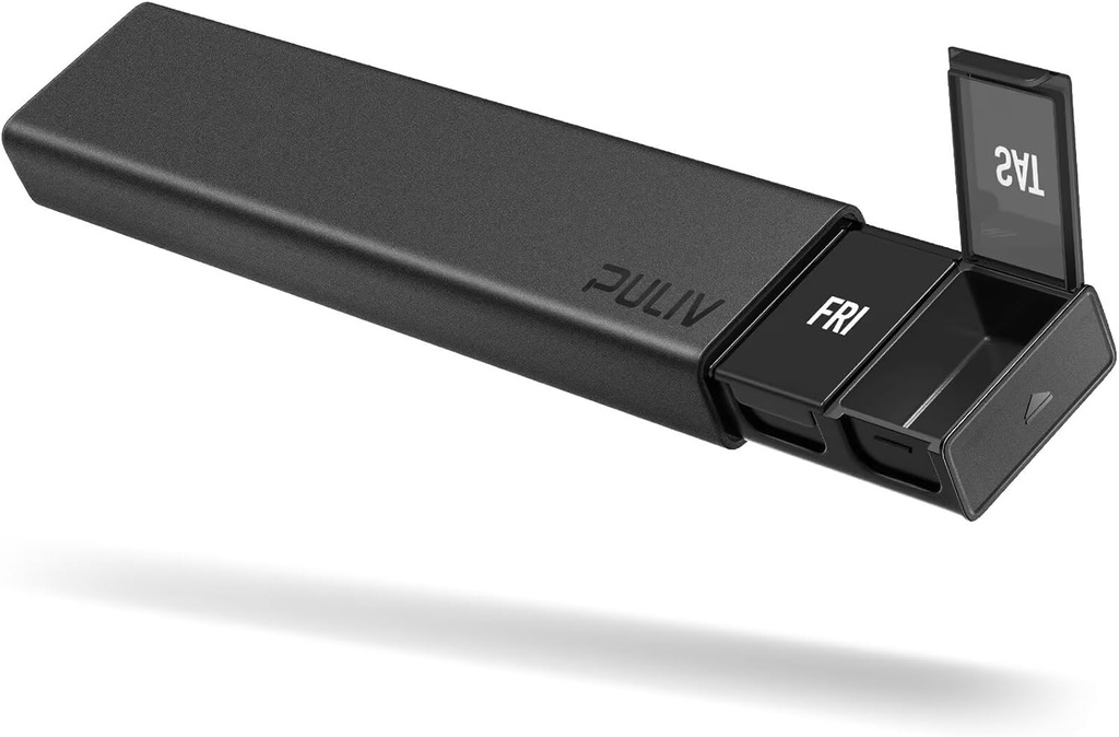 PULIV Dual Black Lightproof Weekly Pill Organizer, Extra Large Travel Pill Box 7 Day with Privacy Protection Design, BPA-Free Daily Pill Cases for Vitamins, Fish Oils, Medications, Συμπληρώματα