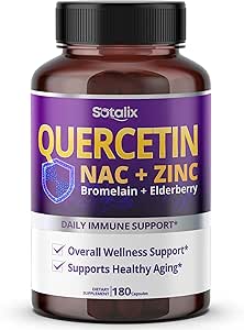 SOTALIX Supplement Premium Quercetin 98% High Purity with Bromelain, Zinc, Vitamin D3 2000 IU, Elderberry - Cardiovascular Respiration Immune Support for Adult Kids - 180 Day Supply