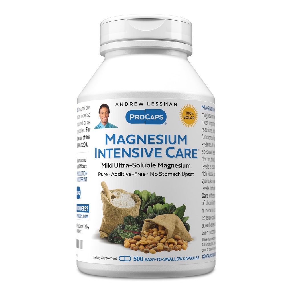 Andrew Lessman ProCaps Magnesium Intensive Care 200 mg 500 Capsules | 200 mg highly absorbable Magnesium blend. Gentle on sensitive stomachs with no additives, sodium or gluten.