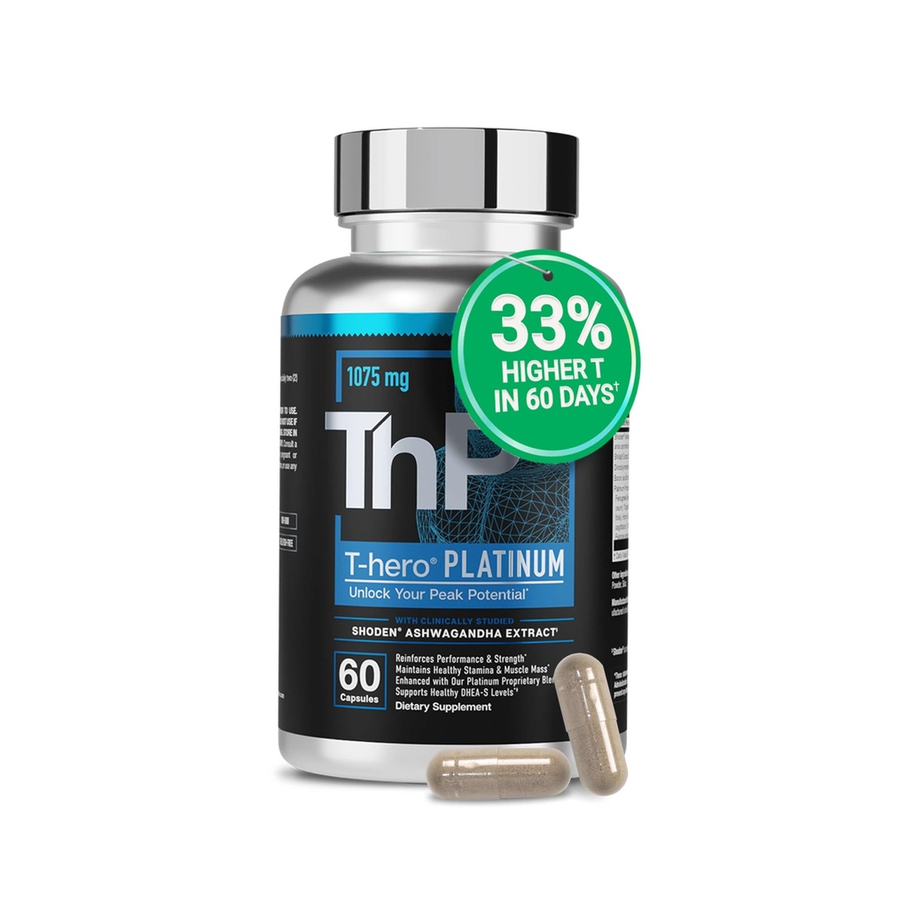 Essential Elements T-Hero Platinum ανδρικό συμπλήρωμα υγείας για την υγεία των ανδρών - μυϊκή ανάπτυξη Υποστήριξη & T-Υγεία με Shoden Ashwagandha, Shilajit, DIM & More - Συμπληρώματα γυμναστικής για τους άνδρες - 60 Caps