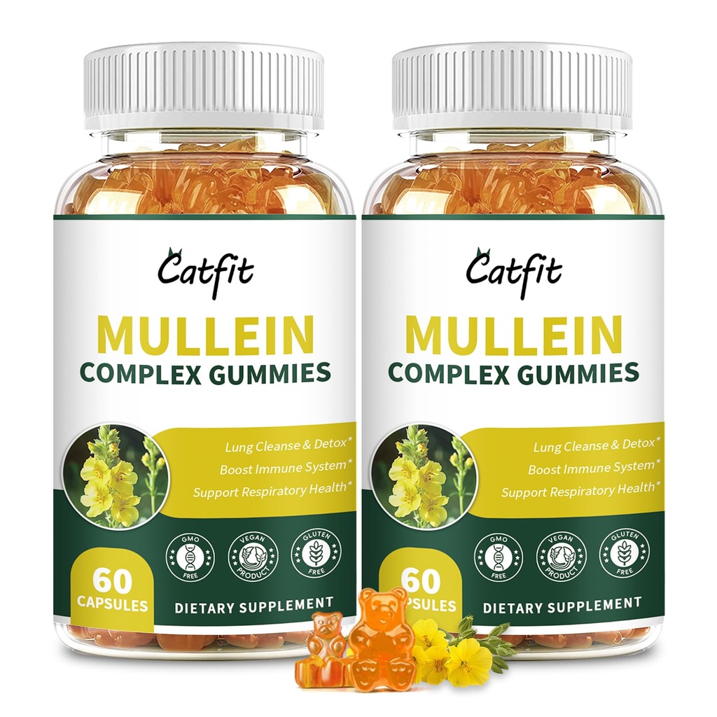 (120 τμχ) Mullein Gummies for Lungs Detox– Mullein Leaf Extract with Quercetin, Elderberry for αναπνευστική & ανοσοποιητική υποστήριξη, αναπνοή & πνεύμονα Καθαρίστε για καπνιστές, Vegan, ανανάς Γεύση, (2 πακέτο)